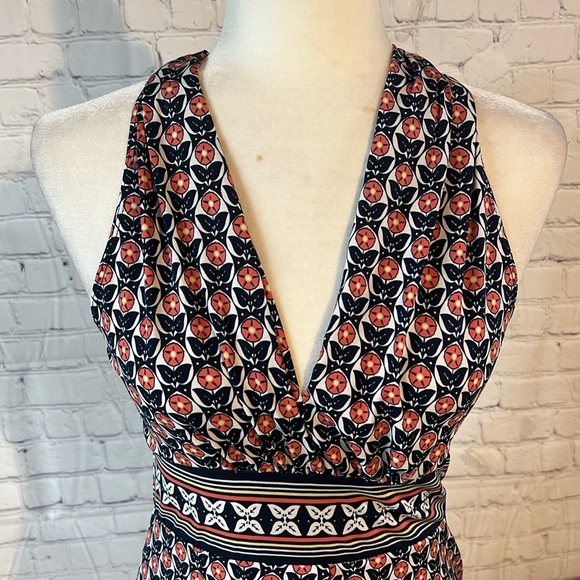 COPY - Small MAX STUDIO halter dress. Sleeveless Flower pattern. Pink/ navy. Fl… - Picture 2 of 6
